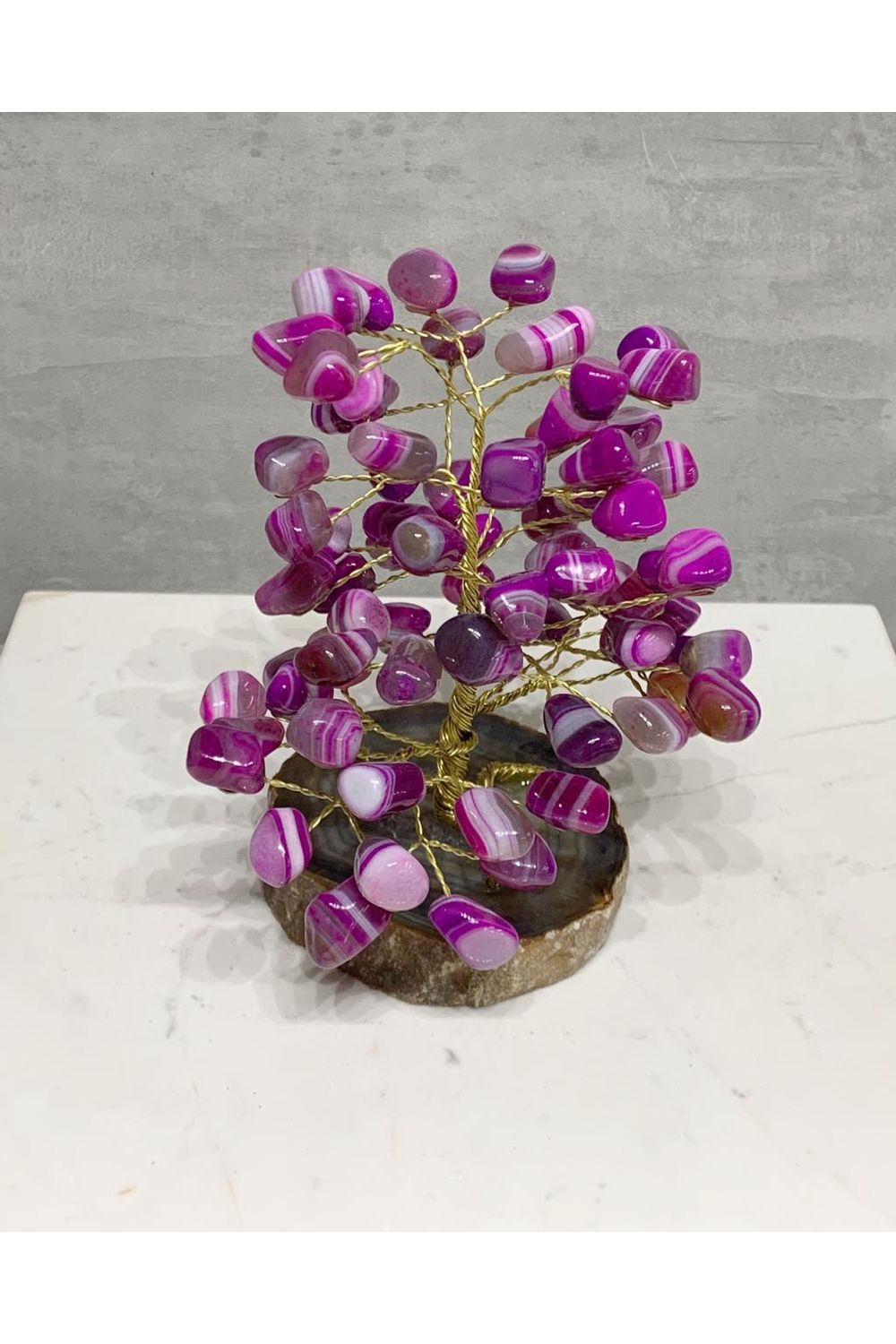 Arvore Pedra Agata Rosa Tingida Media Shop Dos Cristais